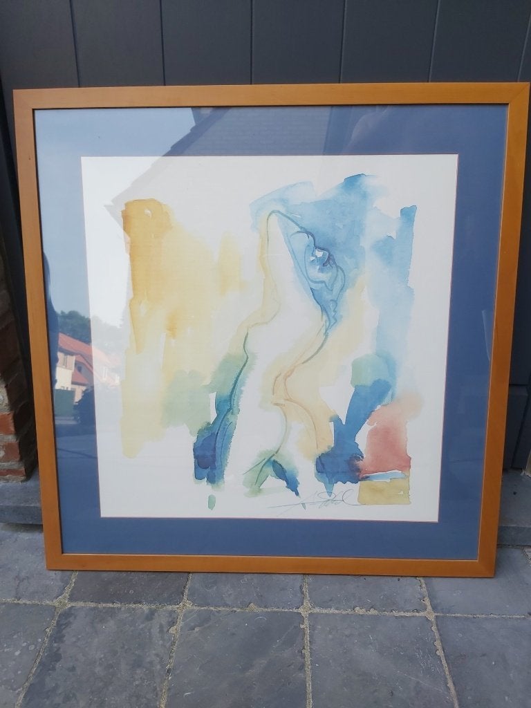 schilderij Nude, Antiquités & Art, Art | Peinture | Moderne, Enlèvement, Encadré, Aquarelle, Portrait
