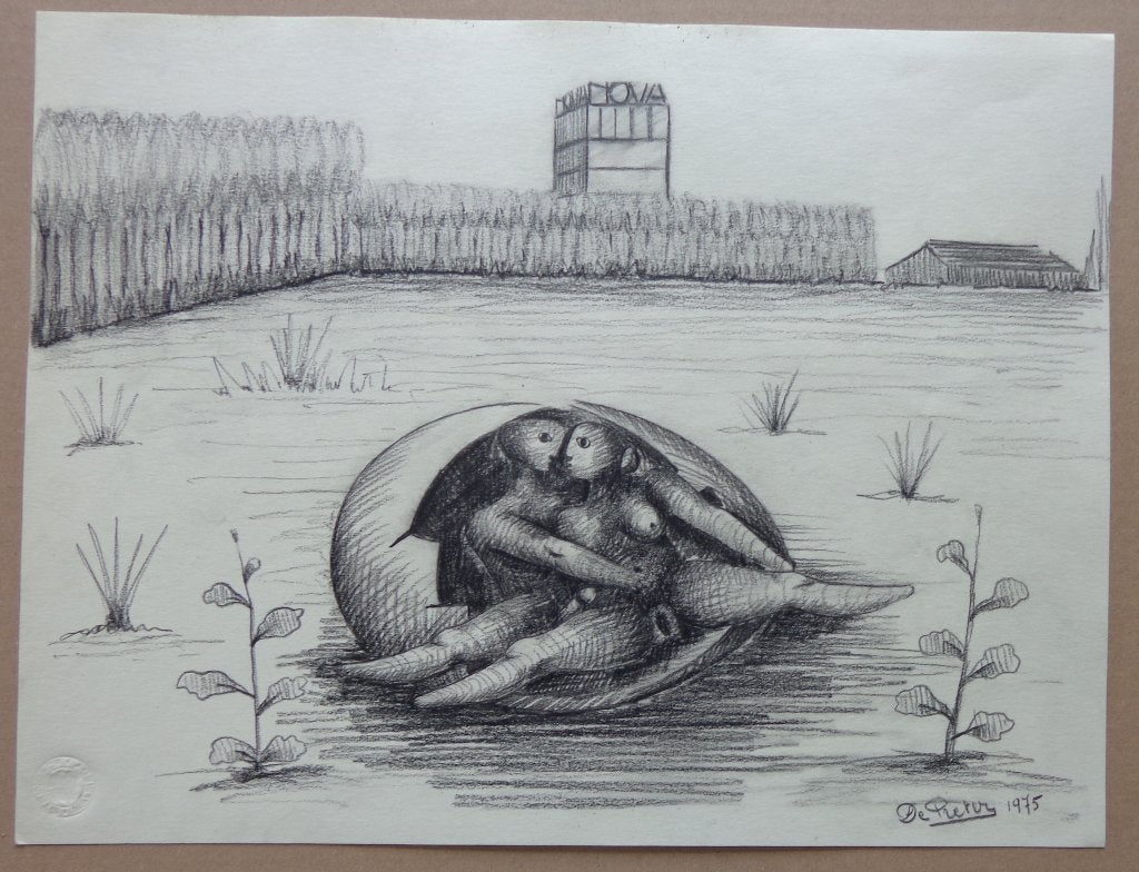 LODE DE PRETER / EROTISCHE SCENE / ORIGINEEL / 30x40cm / SIG, Ophalen of Verzenden