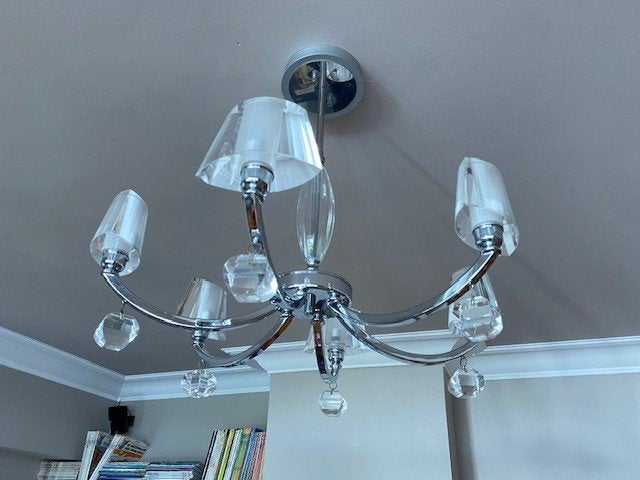Luster Chroom en glas, Huis en Inrichting, Lampen | Kroonluchters, Ophalen, Gebruikt, Modern klassiek, Glas