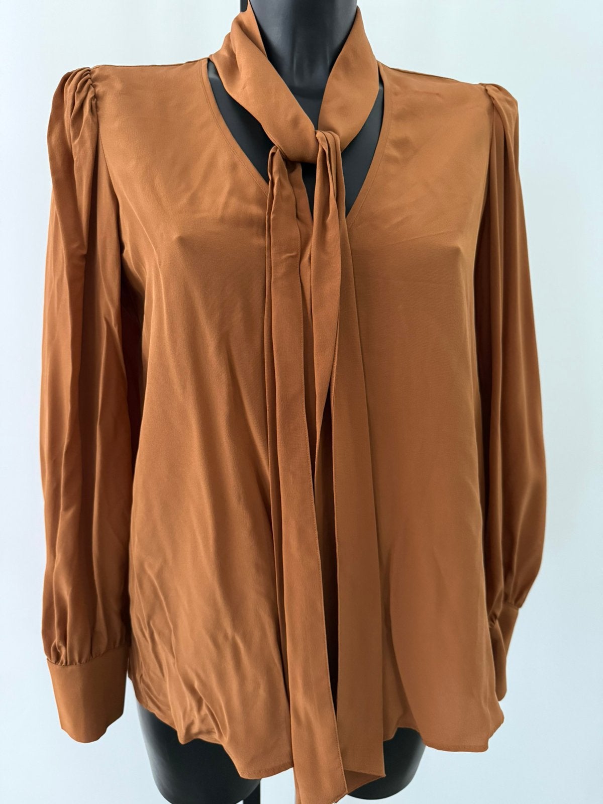 Zijden kastanjebruine blouse 7 For All Mankind, Verzenden, Zo goed als nieuw, Maat 36 (S), Overige kleuren