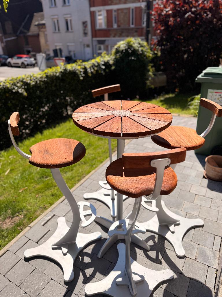 Ensemble table bistro haute de jardin en teck et aluminium, Chaise, Salons de jardin, Utilisé, Enlèvement