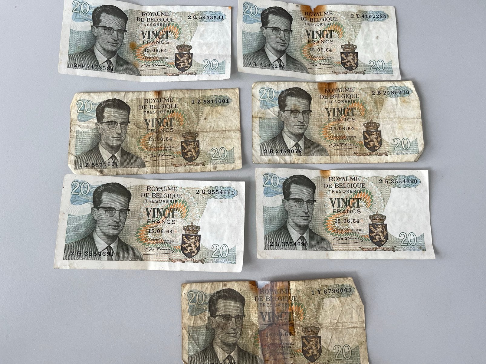 Lot de 7 billets de 20 francs belges, Postzegels en Munten, Ophalen of Verzenden, Los biljet