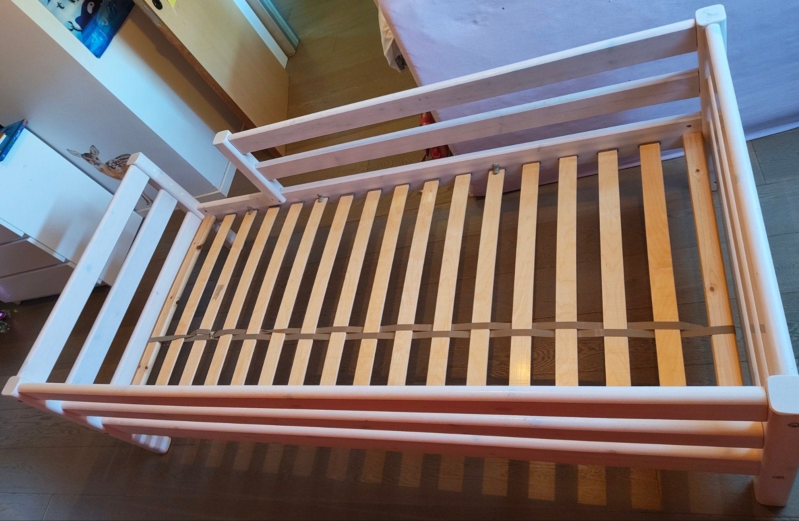 Flexa Classic bedbank met uitvalbeveiliging 90200 whitewash, Ophalen, 85 tot 100 cm, Gebruikt, Lattenbodem