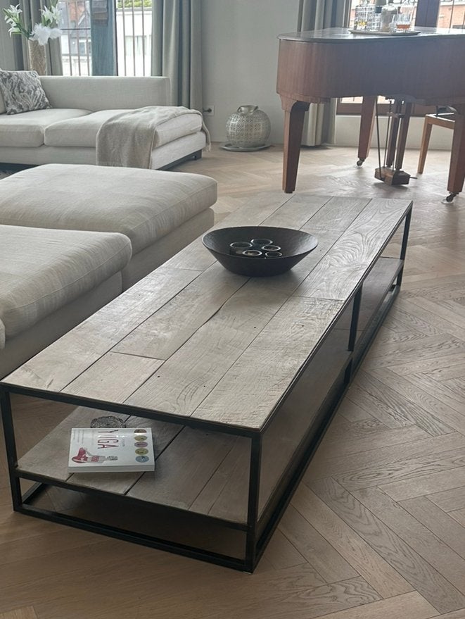 Massief eiken salontafel  - ca 2m15, Huis en Inrichting, Ophalen