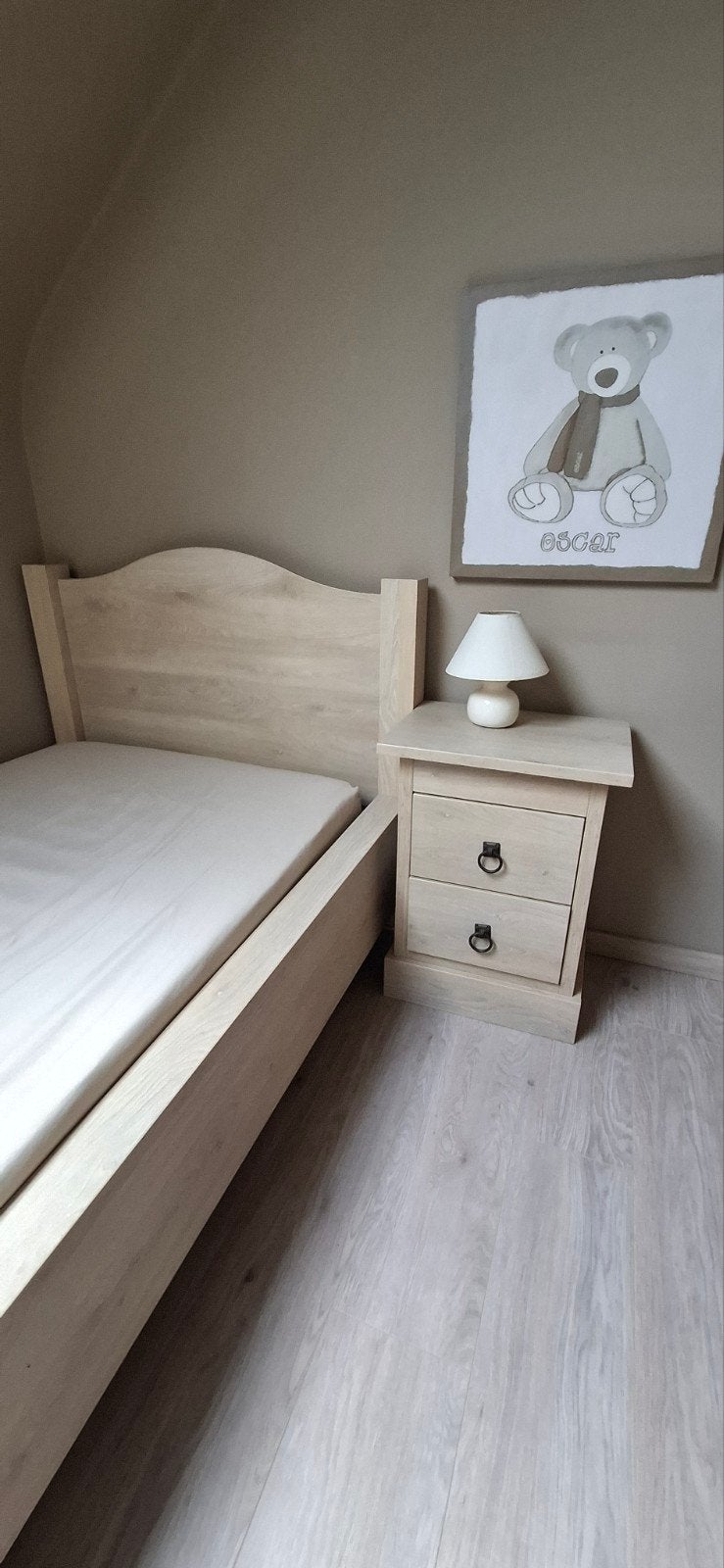 Lit 1P + chevet, Maison & Meubles, Chambre à coucher | Lits, 90 cm, Beige, Enlèvement, 200 cm