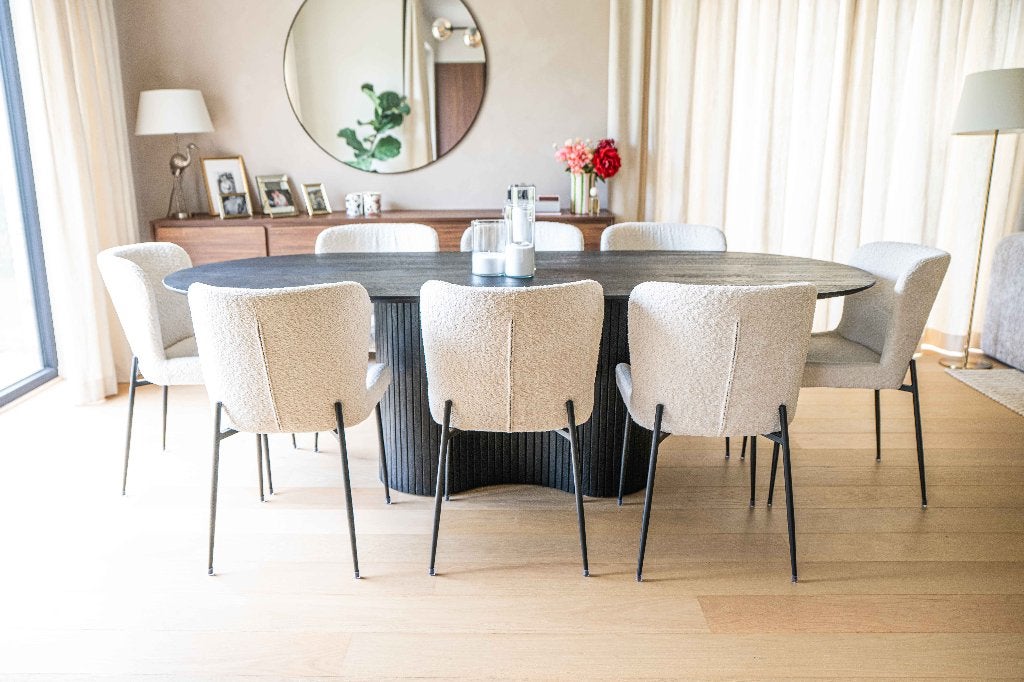8 comfortabele eetkamerstoelen – complete set, Ophalen, Wit, Zo goed als nieuw, Stof
