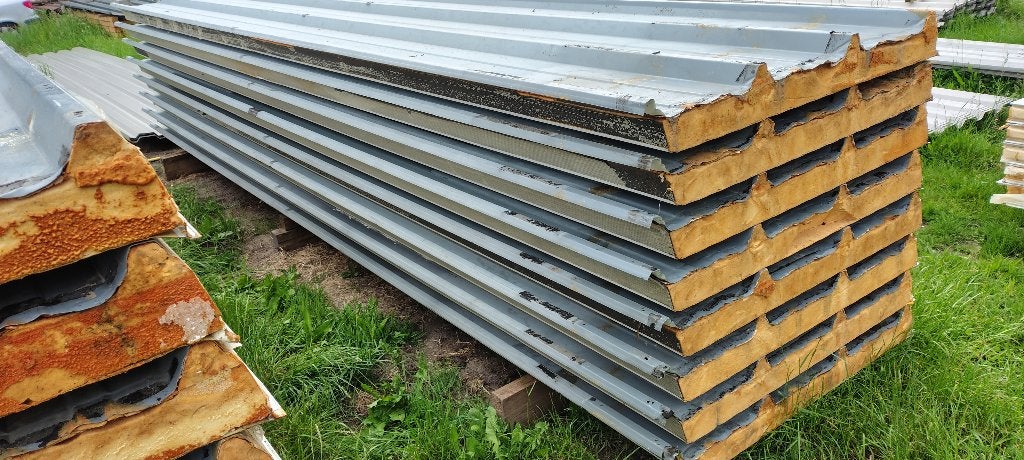 64 m2 dakplaten 8cm pir aan 2 zijden staal, Gebruikt, Metaal, Grijs, Ophalen