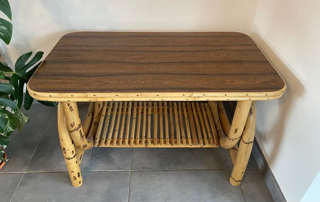 Vintage bamboe salontafel / bijzettafel - Bohemian stijl, Huis en Inrichting, Tafels | Salontafels, Zo goed als nieuw, Ophalen