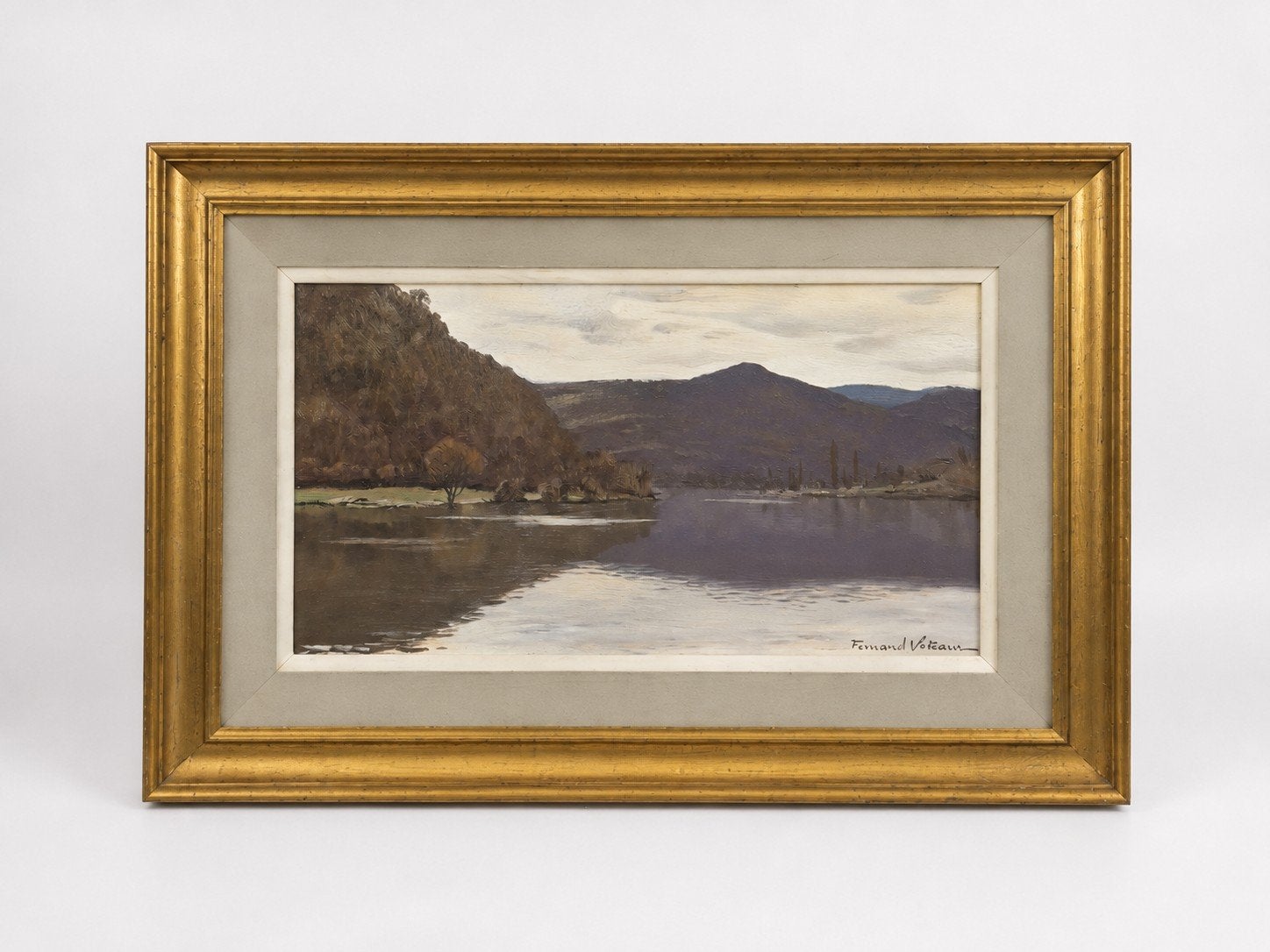 Tableau original "L'Ourthe le soir" – Fernand Vetcour – Huil, Antiquités & Art, Paysage, Signé, Enlèvement, Toile