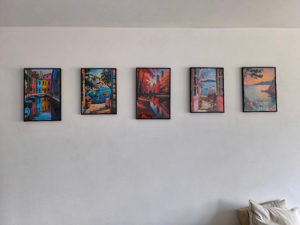 Vijf kaders A3 met tafereel., Antiek en Kunst, Ophalen