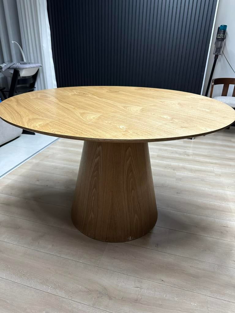 Ronde houten tafel van 120 cm, Ophalen, Eikenhout, Zo goed als nieuw, 75 cm of meer