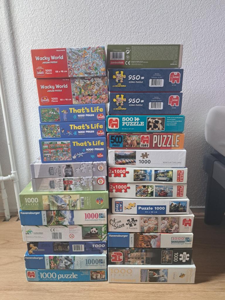 29 puzzles complets : 500, 950, 1000 pièces, Enlèvement, 500 à 1500 pièces, Comme neuf, Puzzle