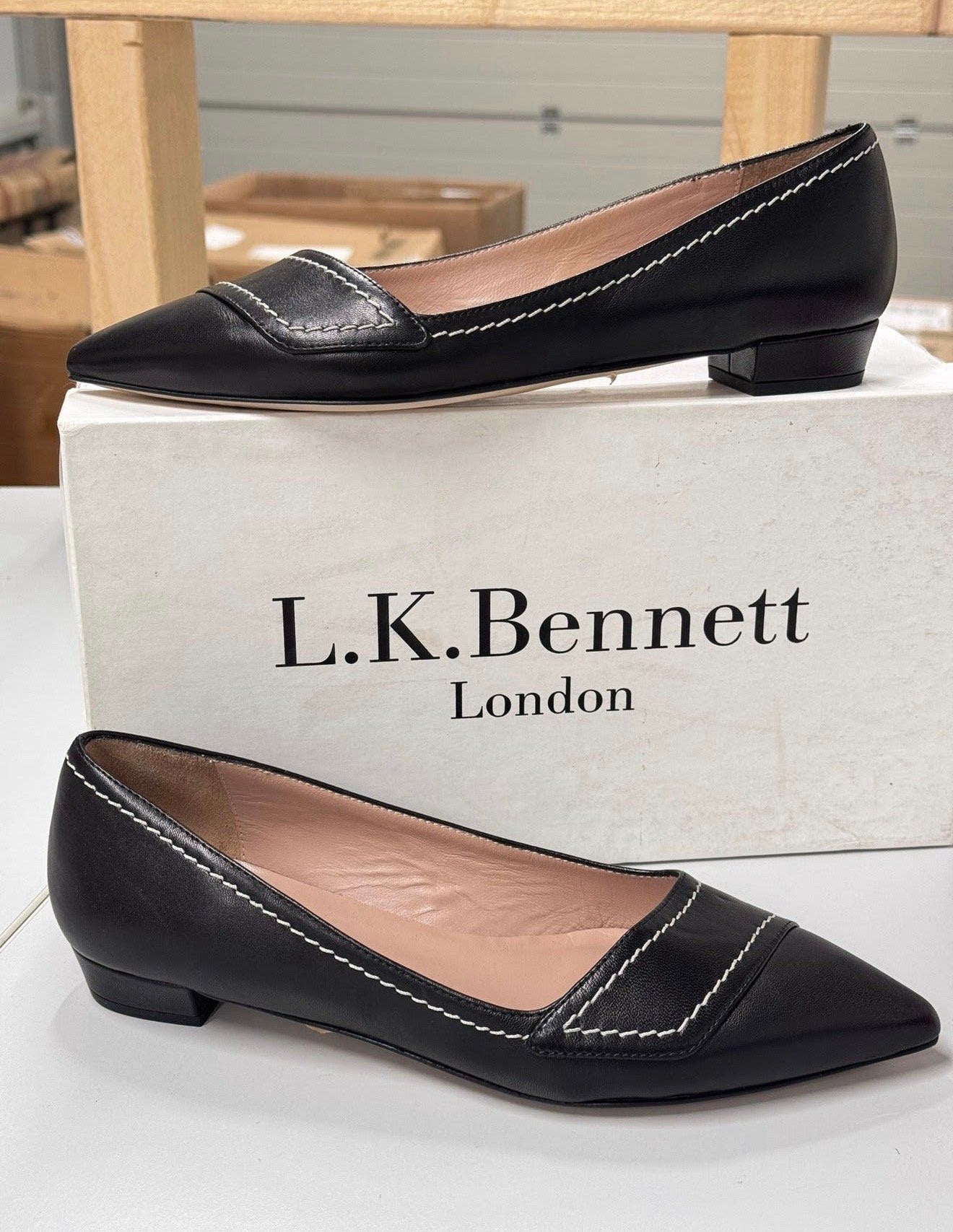 Chaussures LK Bennett Polly Leather Stitch Flats à 37 talons, Neuf, Enlèvement ou Envoi, Chaussures basses, Noir