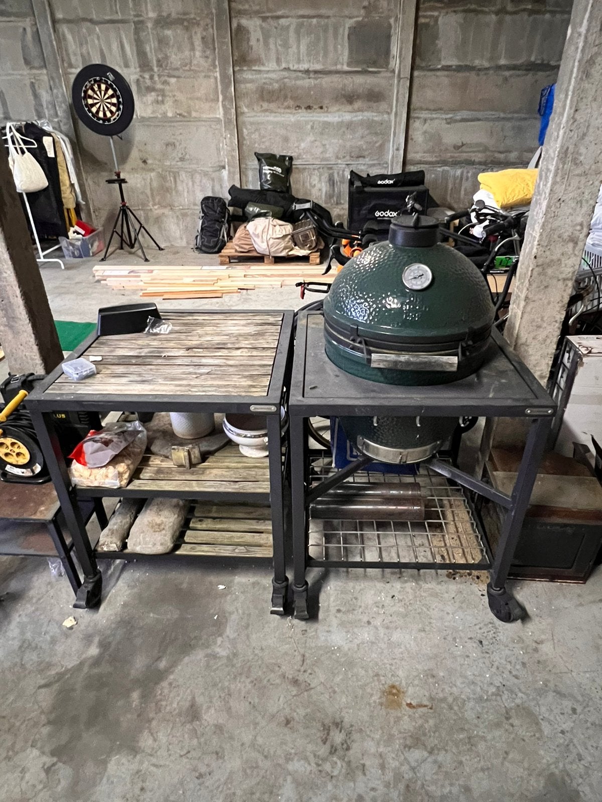 Big green egg Large met buitenkeuken op wielen, Jardin & Terrasse, Barbecues au charbon de bois, Enlèvement, Utilisé
