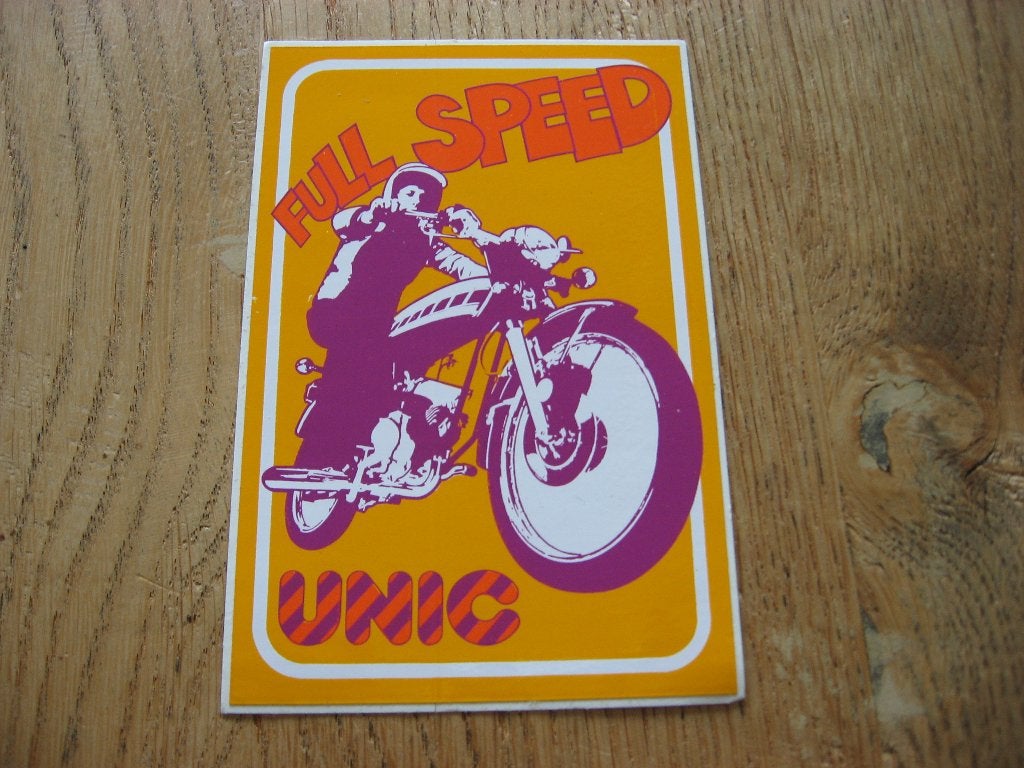 Sticker Full Speed Motor Unic 7,5 x 11,5 cm, Verzamelen, Ophalen of Verzenden, Nieuw, Overige typen