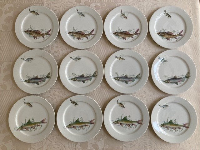 Service poisson - 14 pièces, Maison & Meubles, Cuisine | Vaisselle, Comme neuf, Assiettes(s), Enlèvement