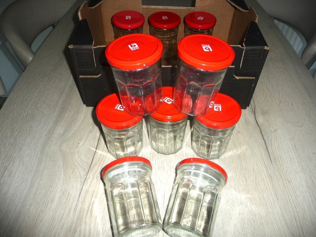 Bocaux à confiture 450 gr (jusqu'à 25 pièces), Comme neuf, Verre, Avec couvercle, Casserole, Bidon ou Boîte