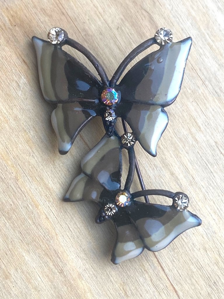 Vintage broche vlinders, Handtassen en Accessoires, Broches, Overige materialen, 4 tot 7 cm, Gebruikt, Bruin