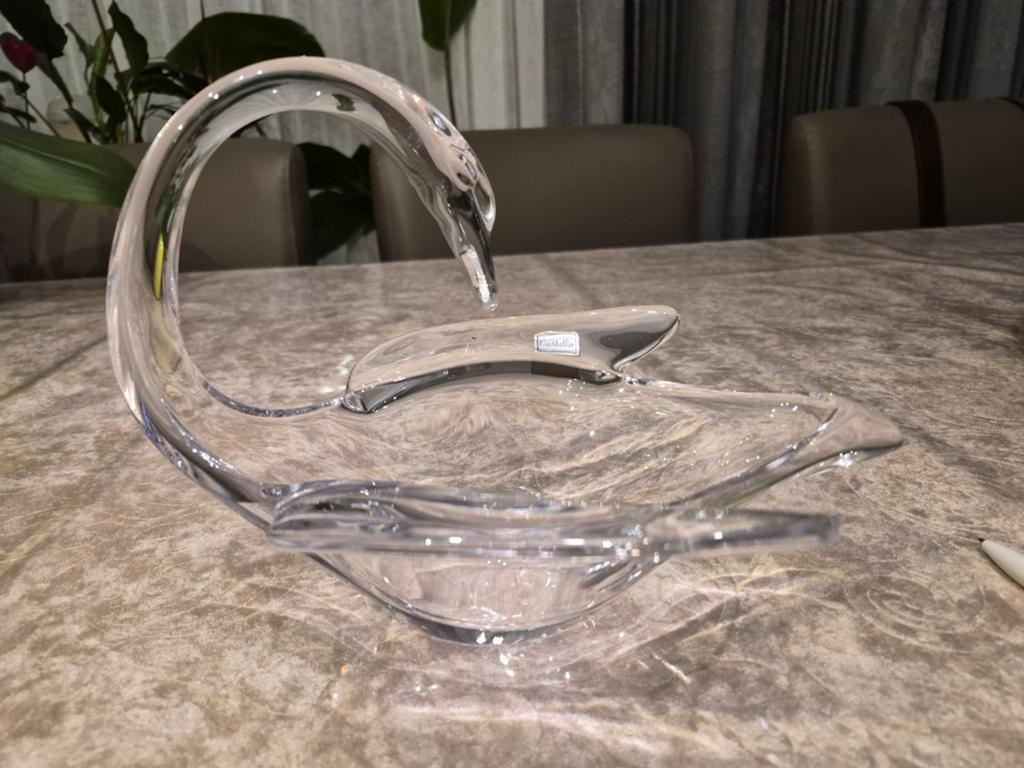 Vintage kristallen zwaanschaal van Vannes-Le-Châtel., Antiek en Kunst, Antiek | Glaswerk en Kristal, Ophalen of Verzenden