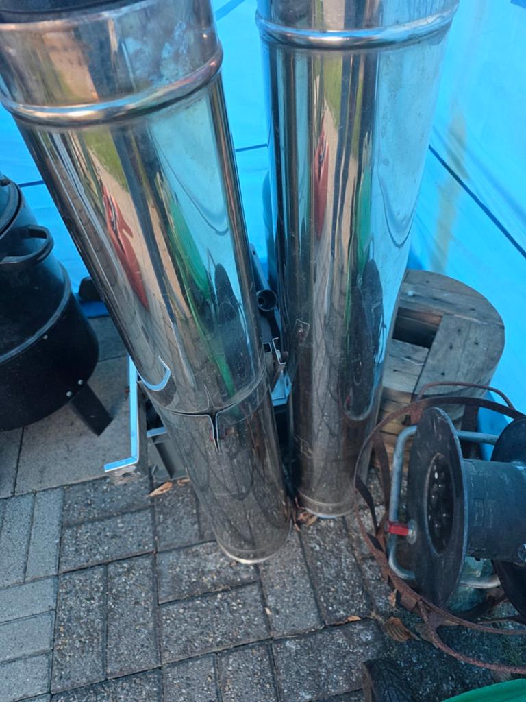Inox schouwpijp dubbelw., Ophalen, Gebruikt