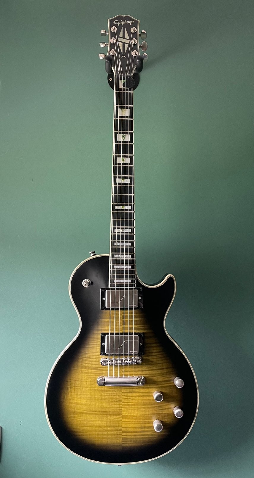 Epiphone les paul Prophecy Olive tiger (Aged Gloss), Muziek en Instrumenten, Snaarinstrumenten | Gitaren | Elektrisch, Zo goed als nieuw