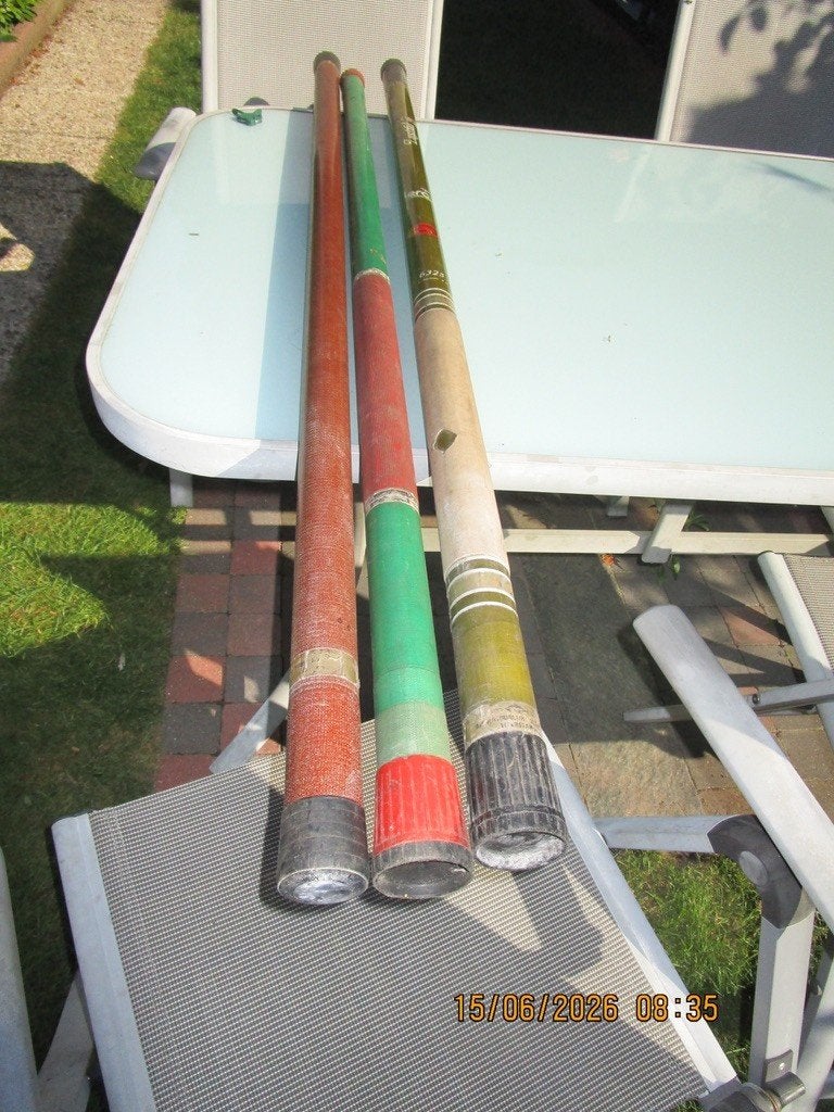 3 vislijnen vaste hengels   ZIE FOTO prijs voor de 3 stuks, Ophalen, Gebruikt, Vaste hengel