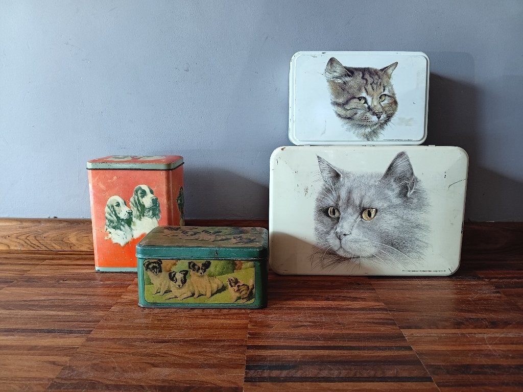 Set van 4 oude blikken "dogs & cats", Enlèvement ou Envoi, Utilisé, Autre