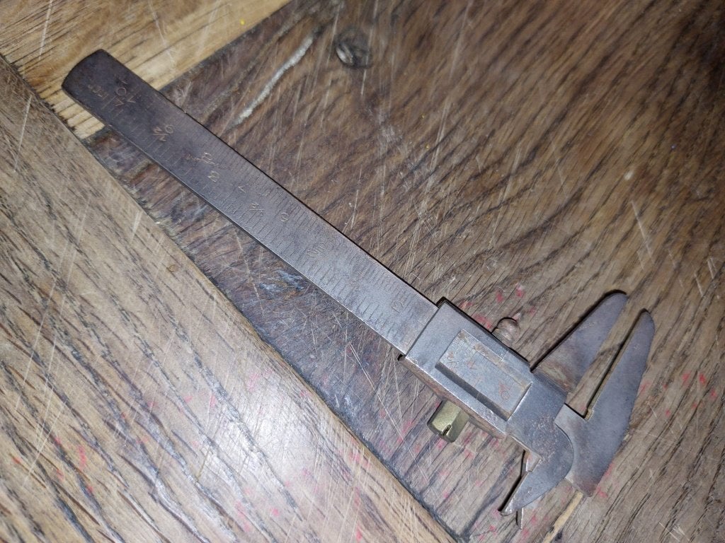 oude kleine ijzeren schuifpasser, begin 1900, Antiek en Kunst, Ophalen of Verzenden