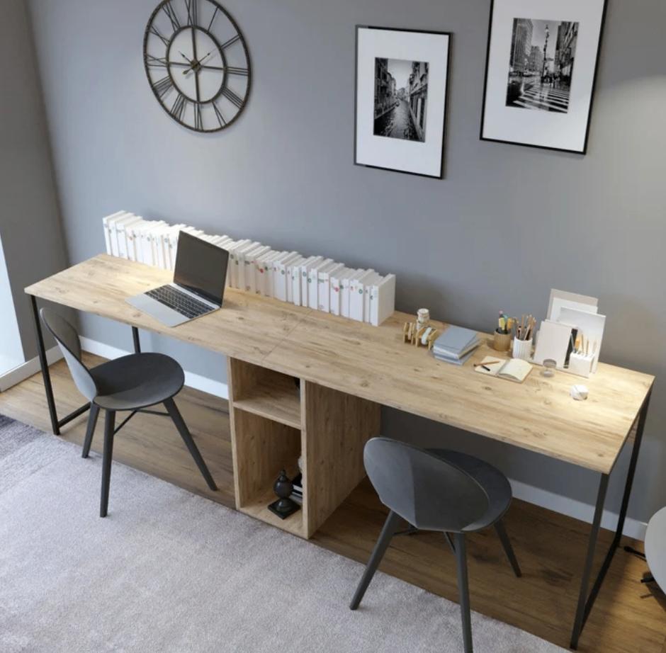 Moderne bureautafel 240 cm – houtlook / oak design, Autres marques, 60 cm, Comme neuf, Enlèvement