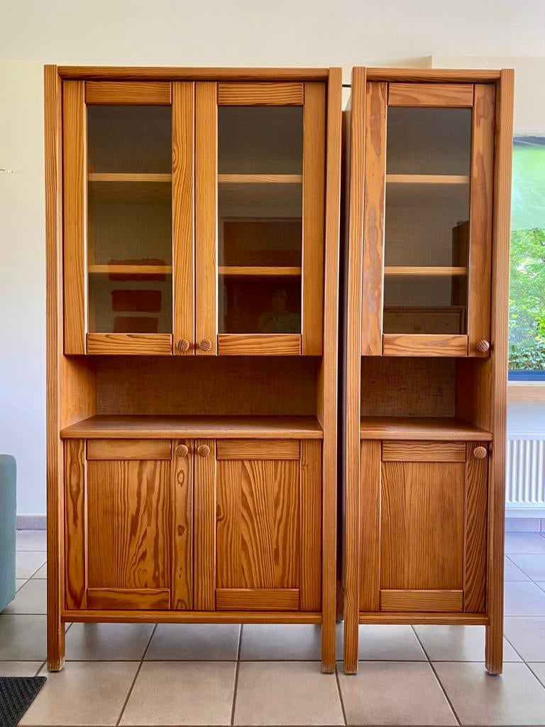 Houten vitrinekast(en) jaren ‘80, Ophalen, 100 tot 150 cm, Glas, Jaren '80