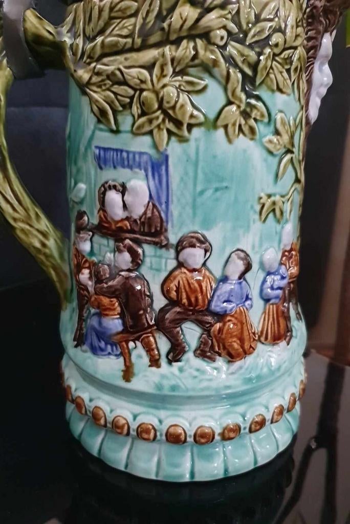 Antieke Zeldzame Handbeschilderde Grote Bierpul., Verzenden