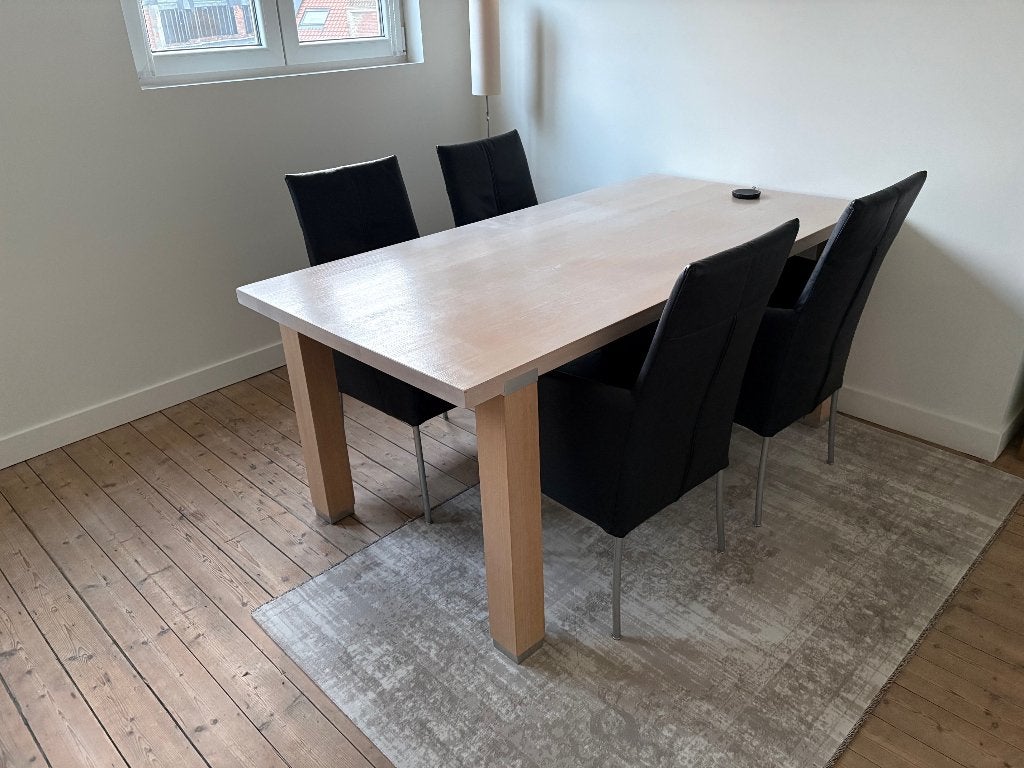 Dressoir + Eettafel + 6 Stoelen - wit eik/leder, Huis en Inrichting, Ophalen, Gebruikt, Eikenhout, 200 cm of meer