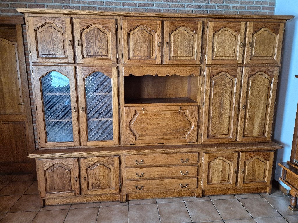 Massief Eiken Wandkast / Buffetkast, Huis en Inrichting, Kasten | Buffetkasten, Ophalen, Gebruikt, 200 cm of meer, Rustiek