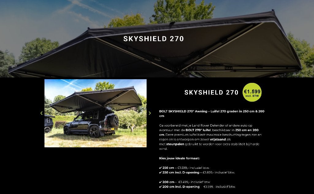 Bolt skyshield Luifel 270 graden te koop -200cm-, Ophalen, Zo goed als nieuw