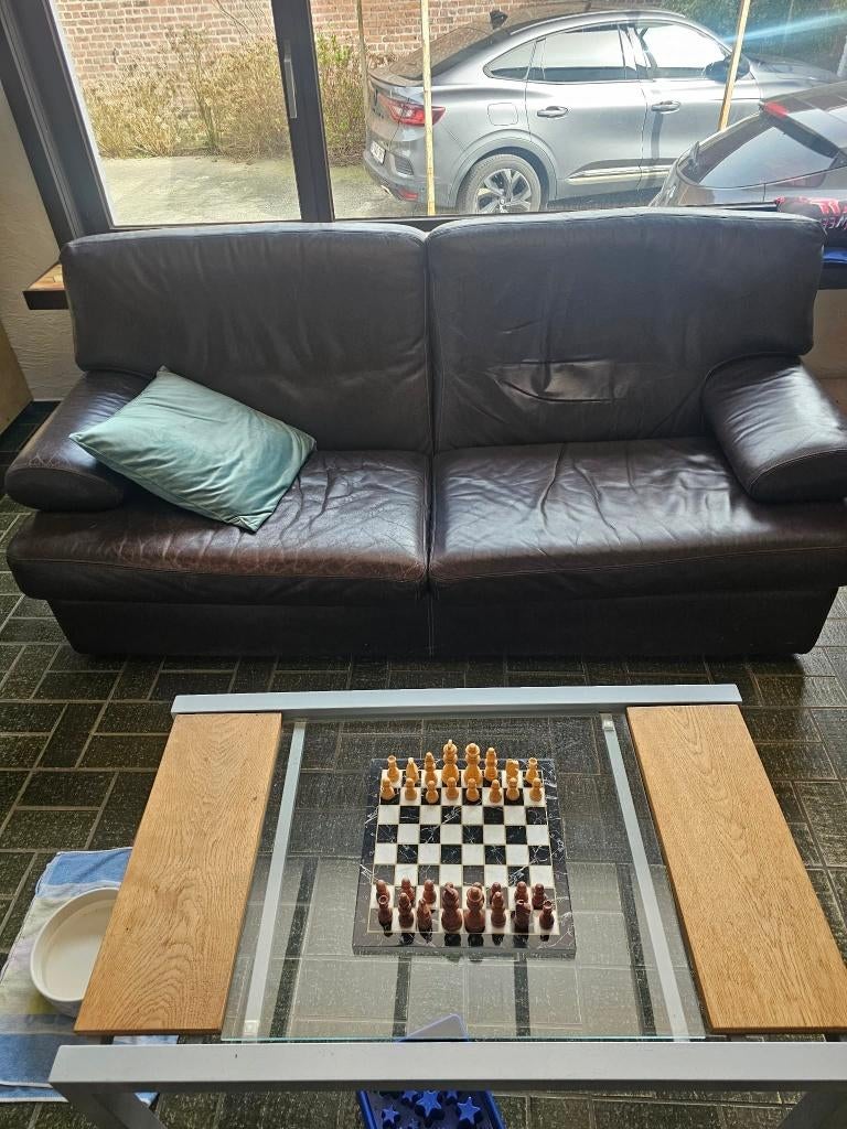 2 lederen zetels, Ophalen, Gebruikt, 150 tot 200 cm, Driepersoons