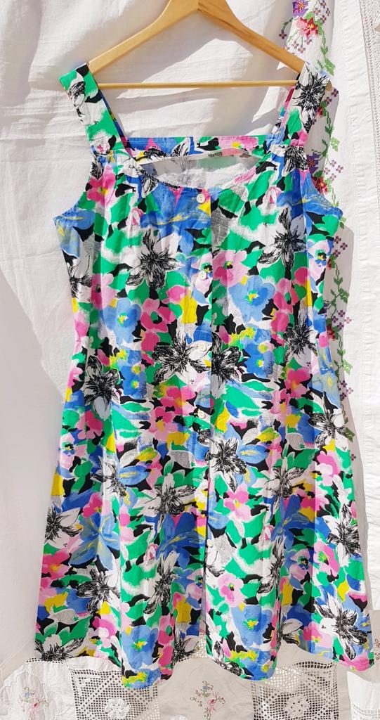 Robe à FLEURS vintage boutonnée en COTON T 50, Taille 46/48 (XL) ou plus grande, Enlèvement ou Envoi, Autres couleurs, Comme neuf