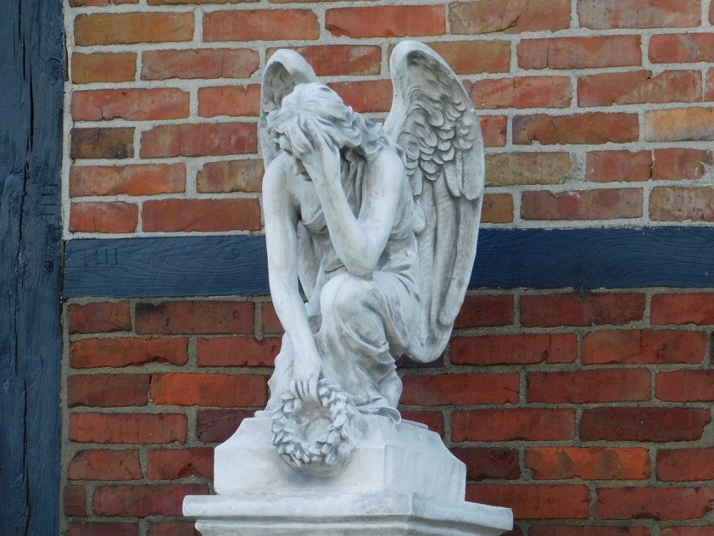 Beeld Knielende Engel met Krans op Sokkel - 140 cm, Enlèvement ou Envoi, Pierre, Ange