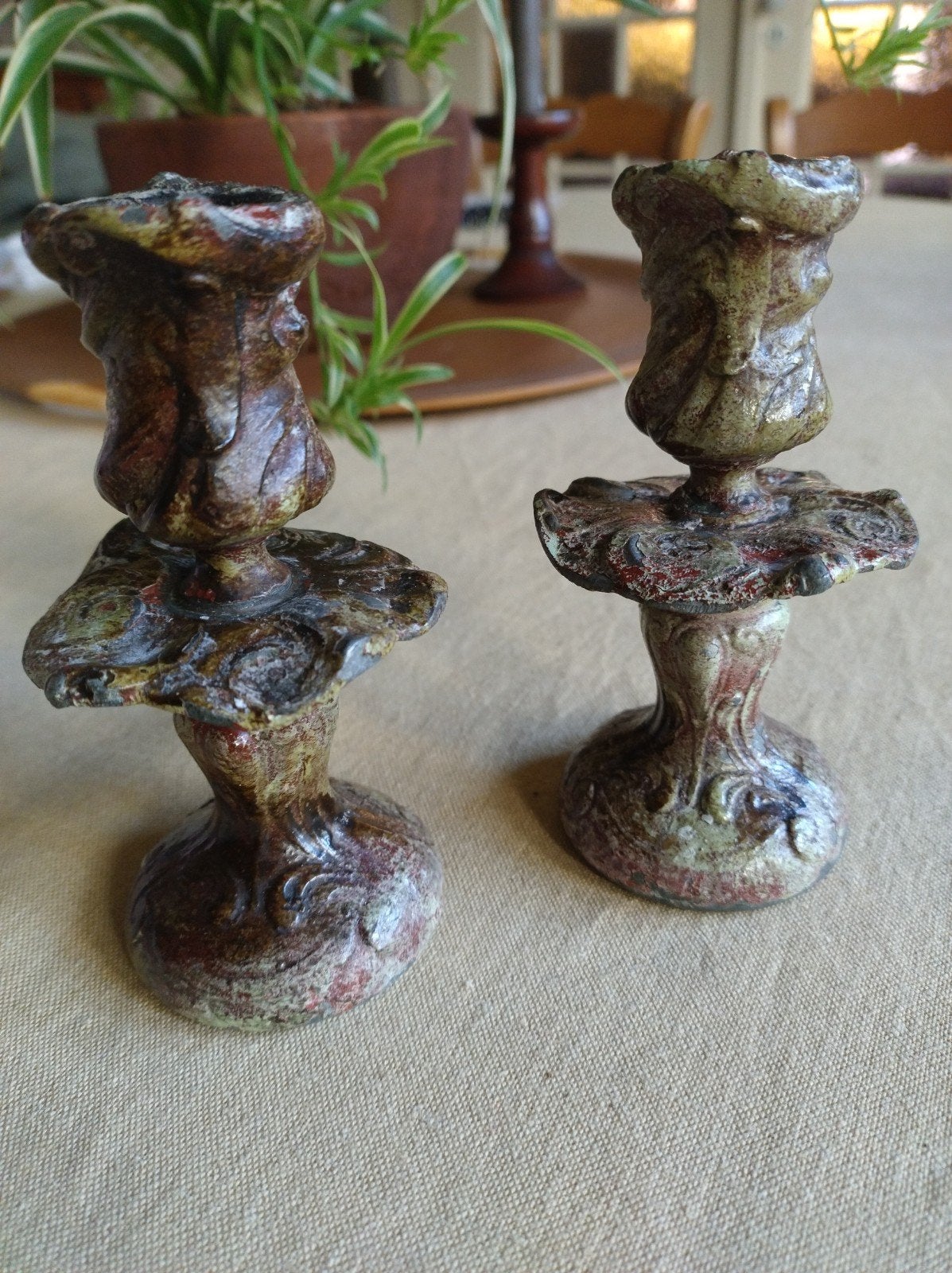 oude metalen kandelaars Barok stijl, Antiek en Kunst, Ophalen of Verzenden
