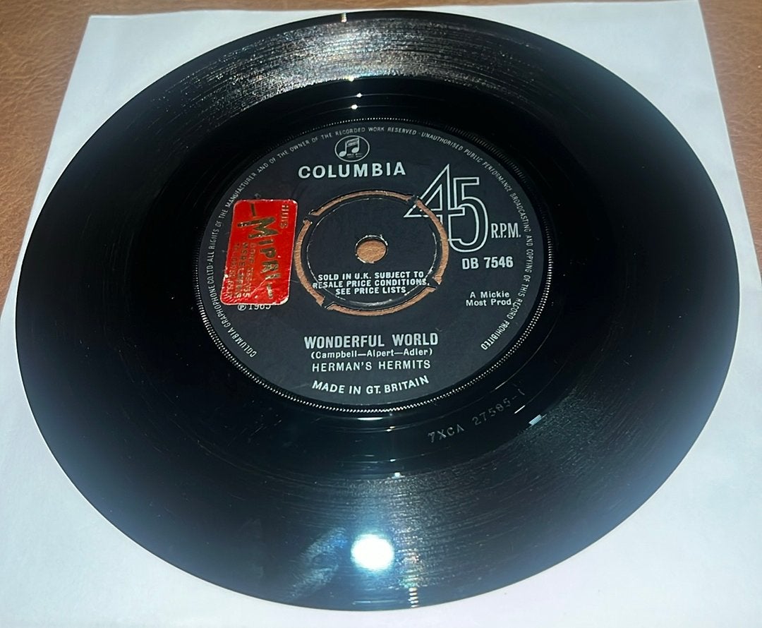 Herman's Hermits ‎– Wonderful World - 7” vinyl single - UK, Enlèvement ou Envoi, Utilisé, Single