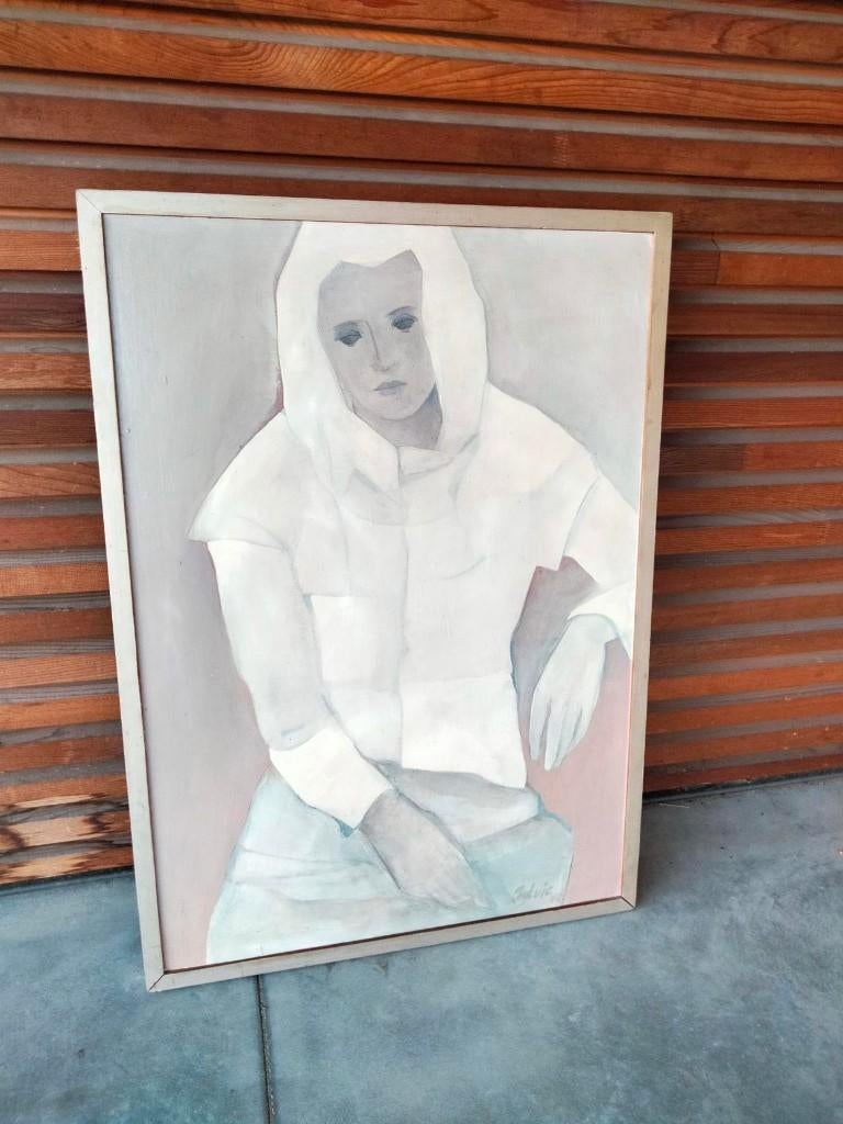 1970s vintage schilderij op board pastel, Ophalen
