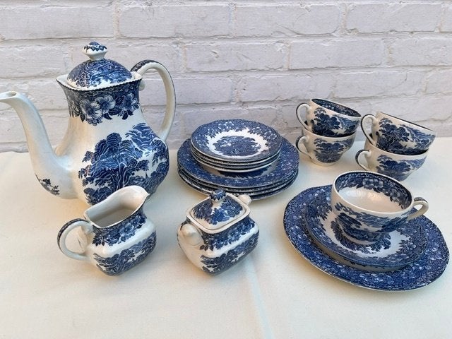 Blauw-wit koffieservies, Huis en Inrichting, Keuken | Servies, Ophalen, Gebruikt, Vintage, Aardewerk