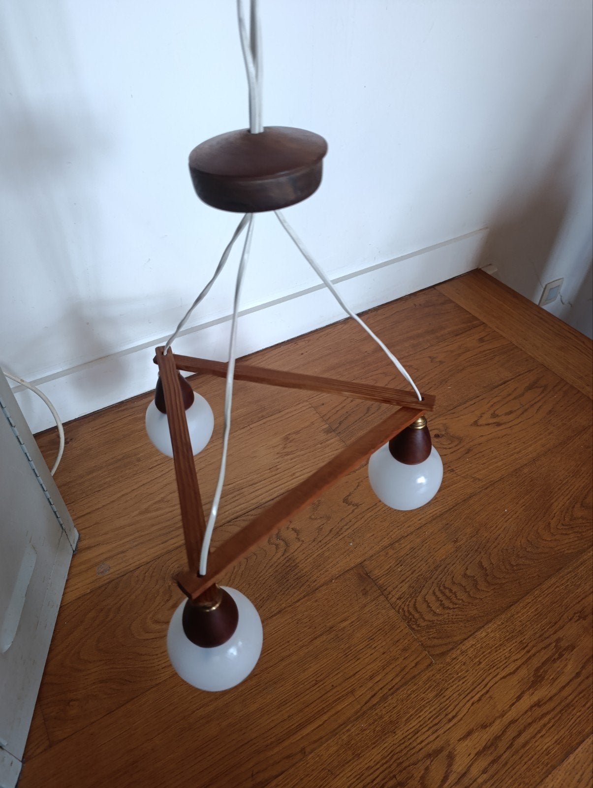 lampe suspension style bumerang 60's 70's vintage scandinave, Maison & Meubles, Enlèvement, Bois