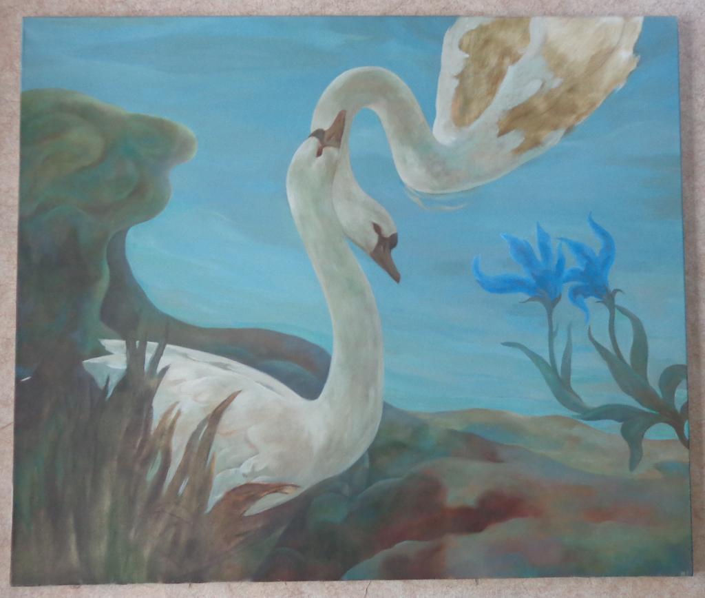 ONBEKEND / KOPPEL ZWANEN / OLIEVERF DOEK / 110x130cm CHASSIS, Enlèvement