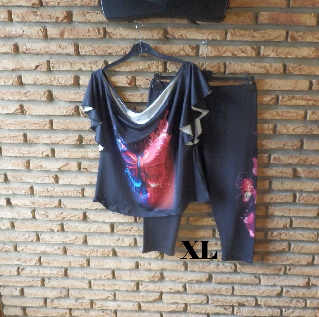 (15) - ensemble pantalon  blouse femme t.XL noir rose  shein, Zwart, Maat 42/44 (L), Ophalen of Verzenden, Zo goed als nieuw