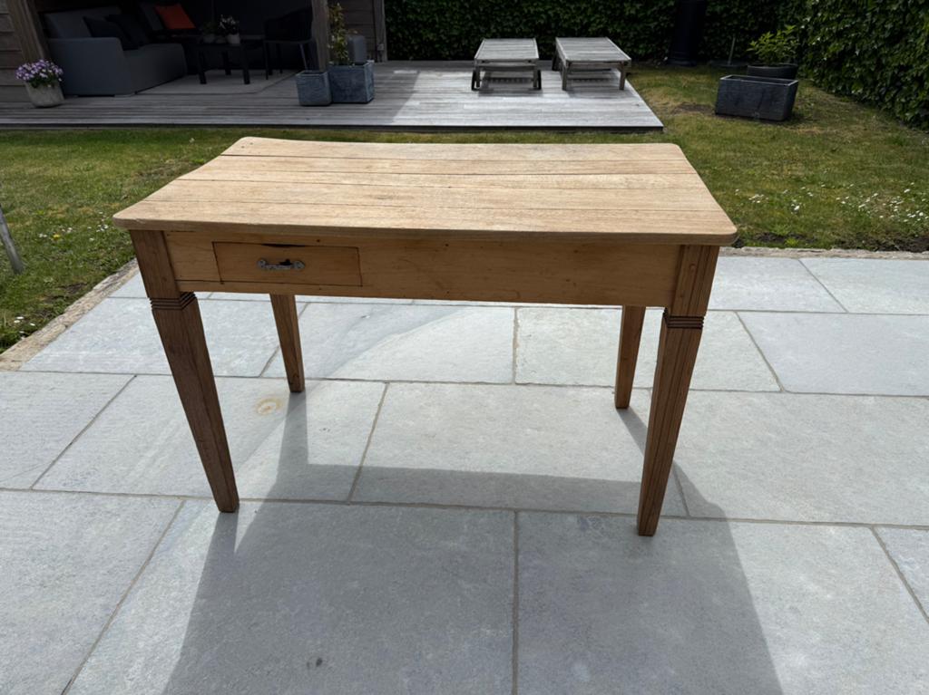 Antiek verweerd tafeltje L 120/ B68/ H 80, Ophalen, Gebruikt, Landelijk antiek, 100 tot 150 cm