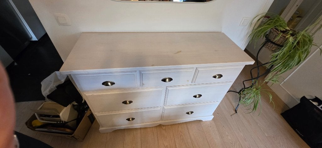 Commode CONFORAMA blanche 7 tiroirs 124x45x90, Maison & Meubles, Enlèvement, Utilisé