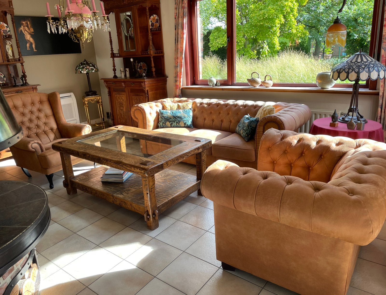Massief houten salontafel - handgemaakt - 140 x 89 cm, Enlèvement, Comme neuf