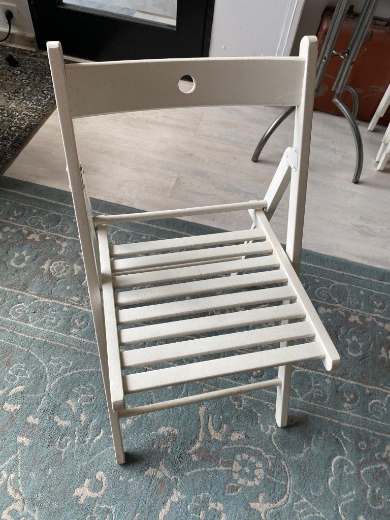 4 witte klapstoelen IKEA, Ophalen, Gebruikt, Hout, Inklapbaar
