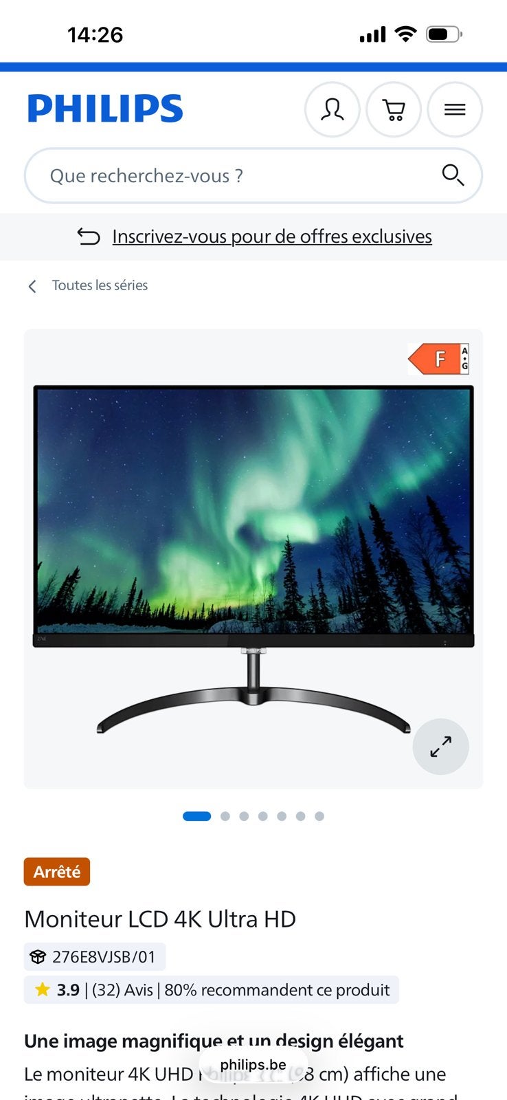 Moniteur 27 pouces LCD 4K Ultra HD, Audio, Tv en Foto, Televisies, Philips, Gebruikt, LCD, Ophalen of Verzenden