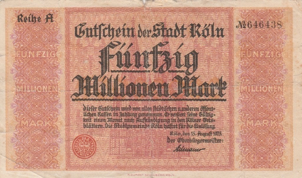 50 millionen mark 1923, Enlèvement ou Envoi, Allemagne, Billets en vrac